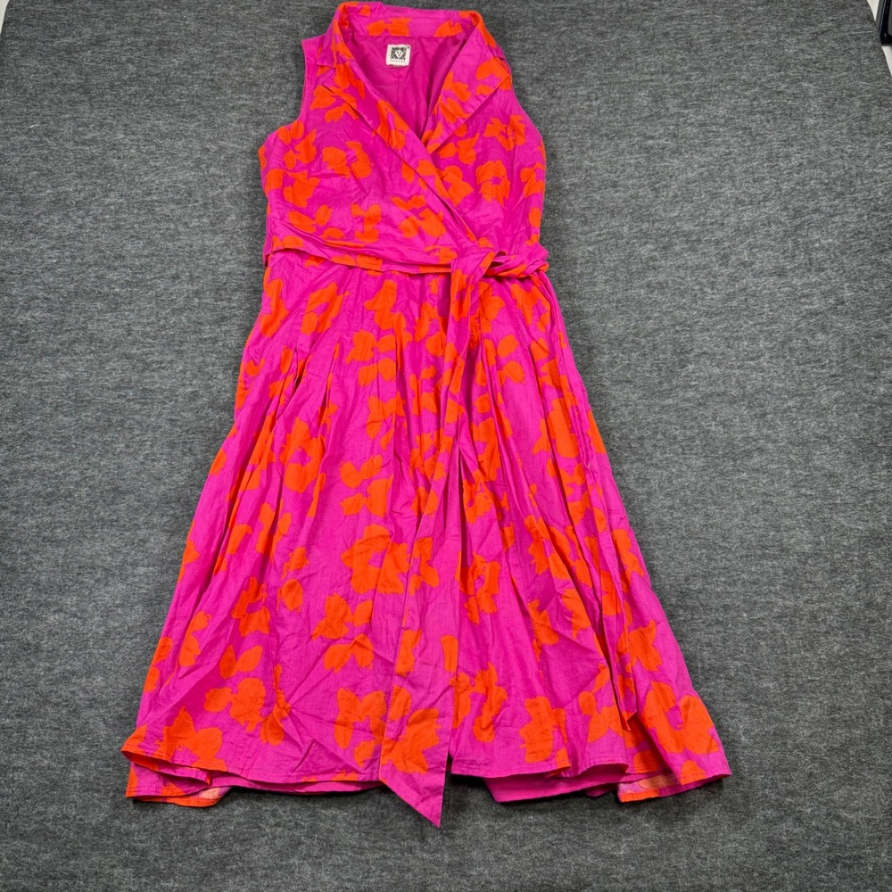 ANNE KLEIN Women's Pink Orange Floral Sleeveless Wrap‎ Midi Dress Size 4
